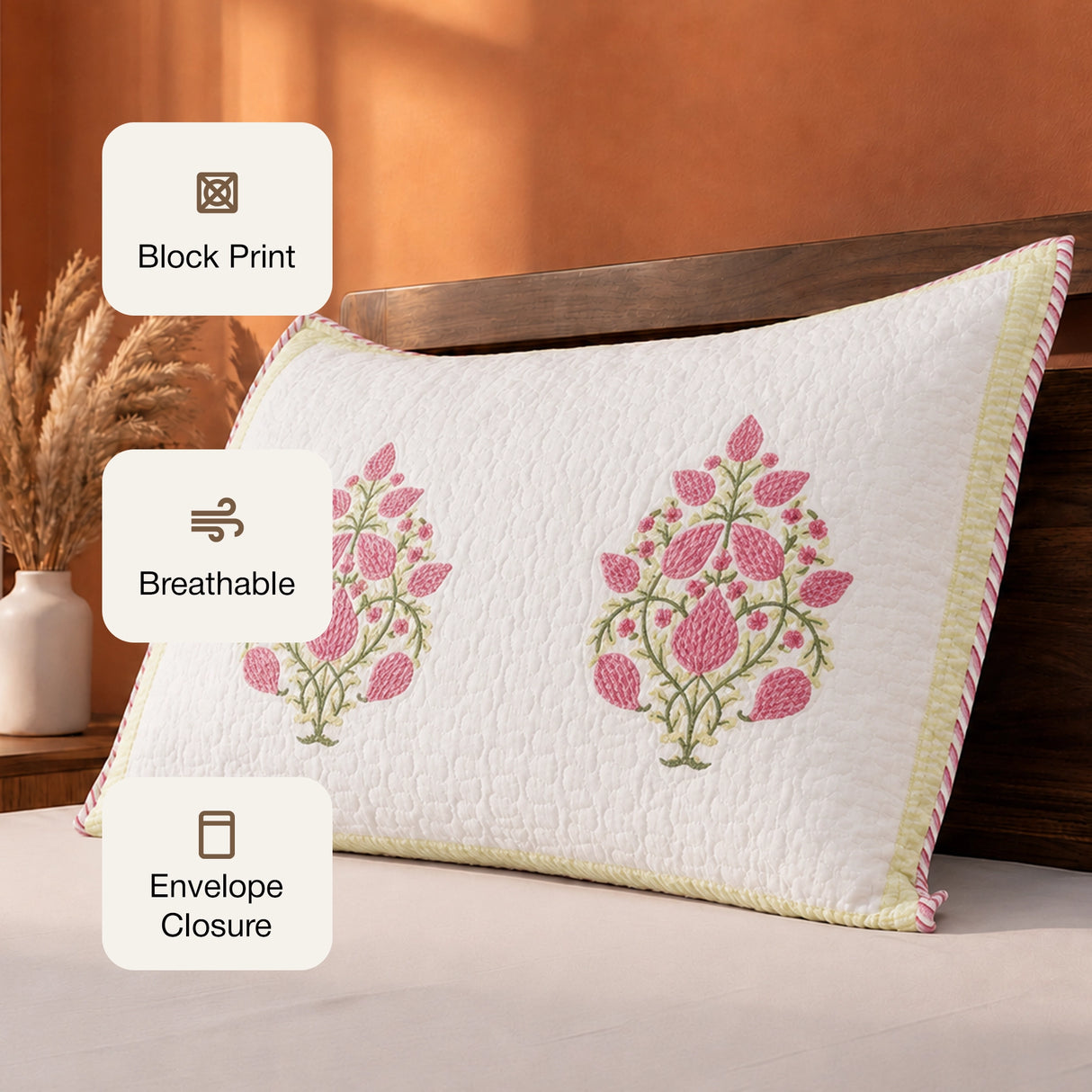 Pink Buta Quilted Pillow Covers