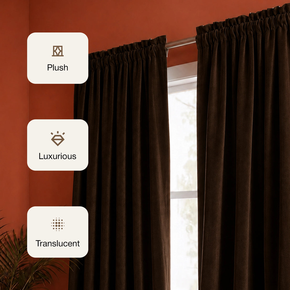 Fort Royal - Rod Pocket Velvet Curtain (Brown)