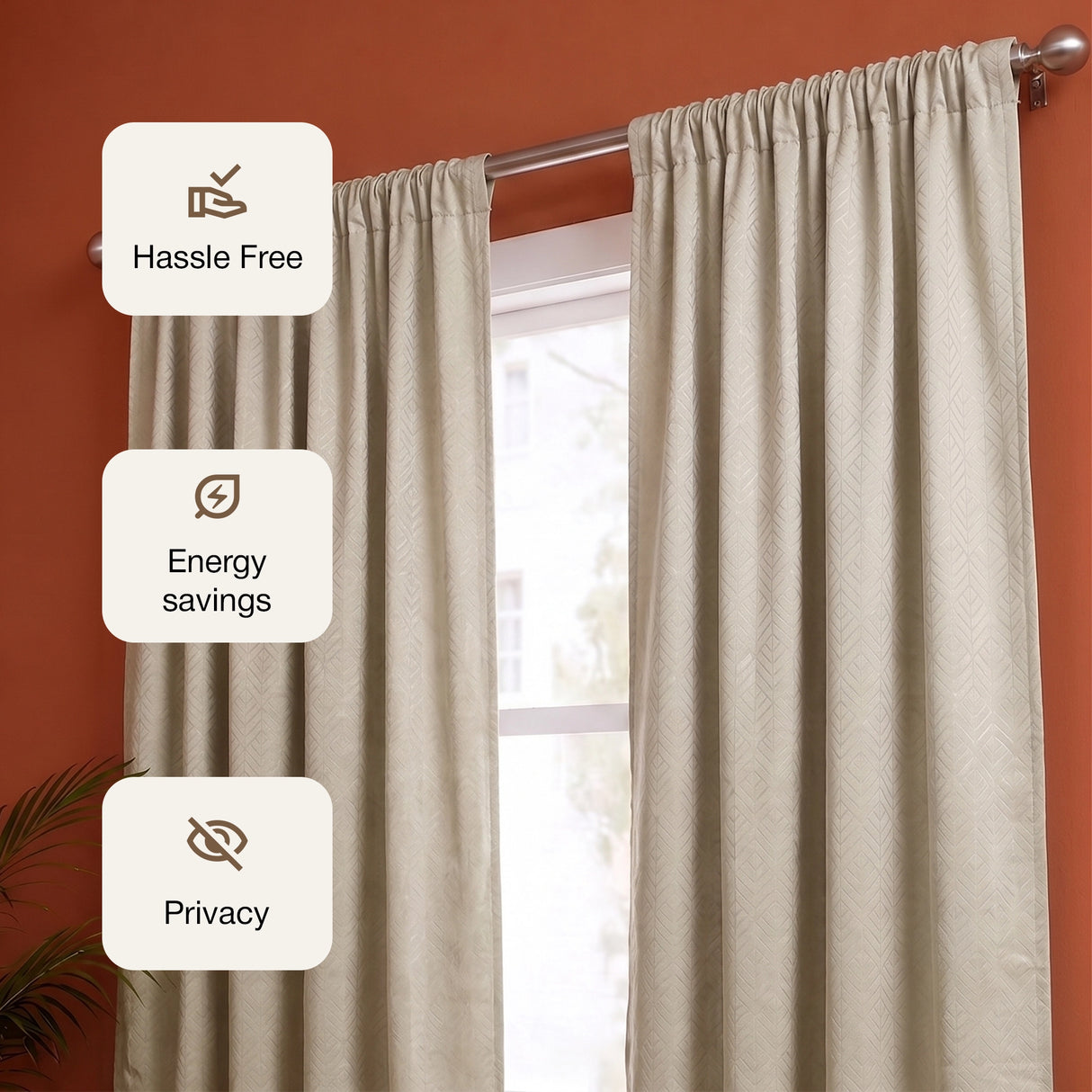 Fort Essential Embossed - Rod Pocket Black Backing Blackout Curtain (Off White)