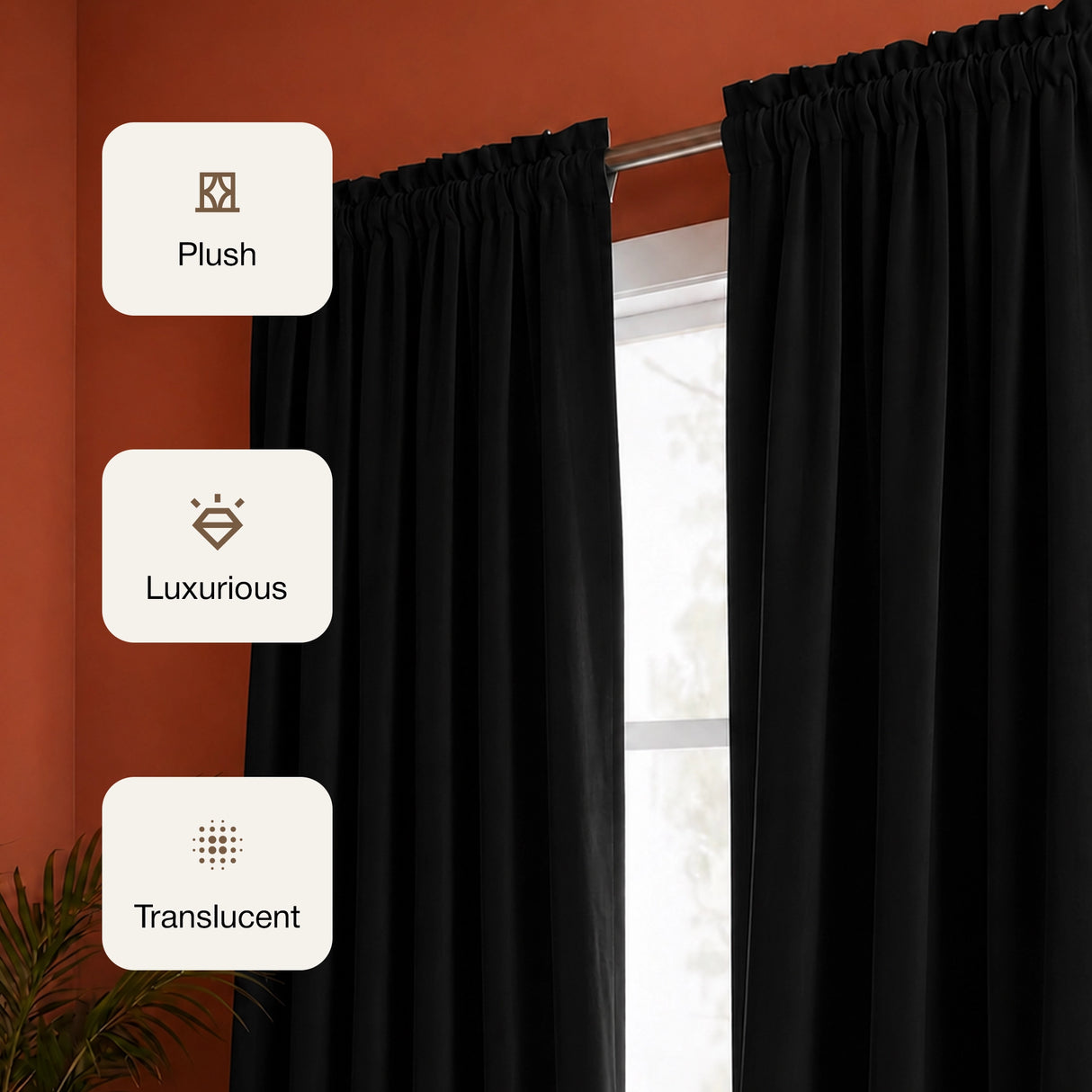 Fort Royal - Rod Pocket Velvet Curtain (Black)