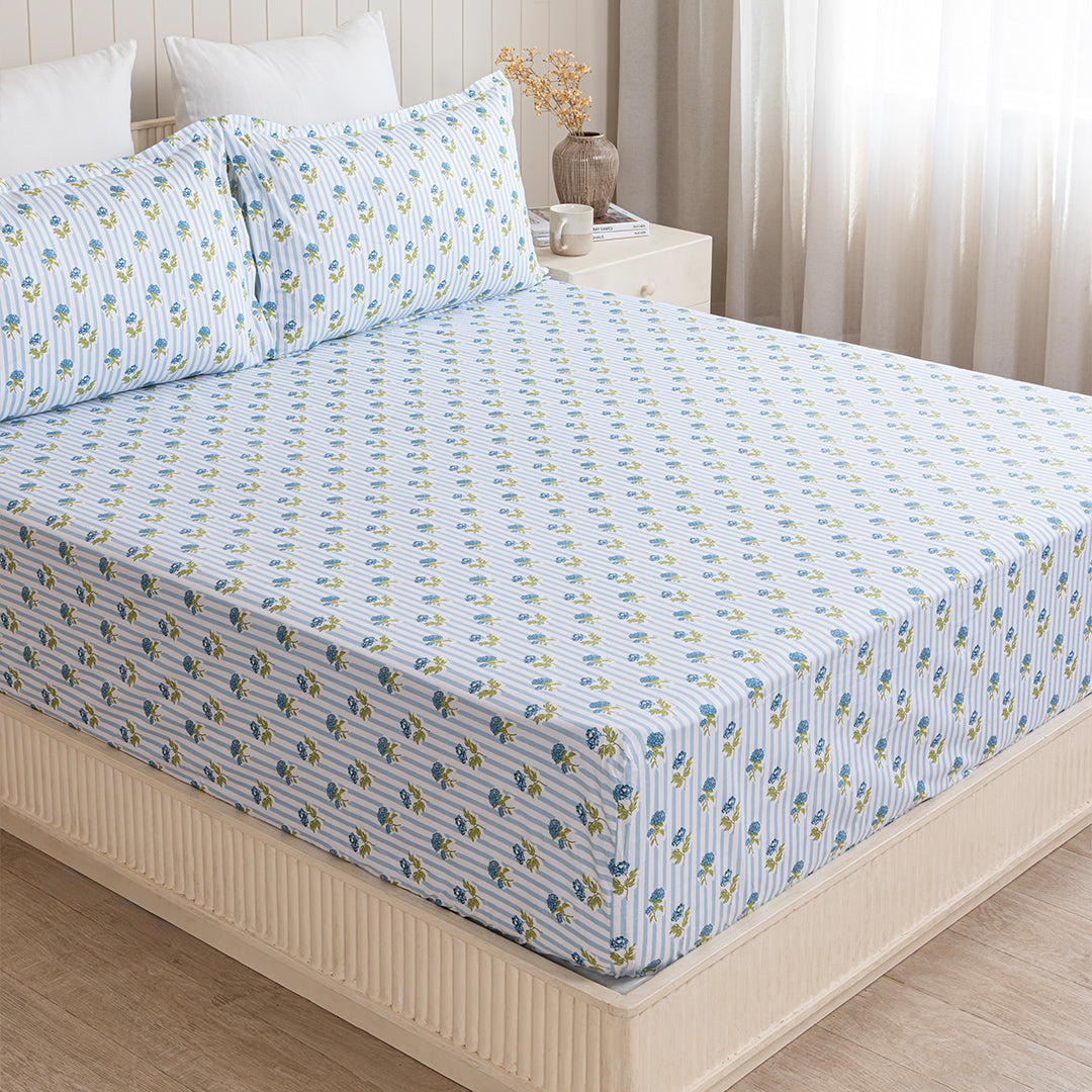 Soft Serenade - Floral Fitted Sheet (Blue)