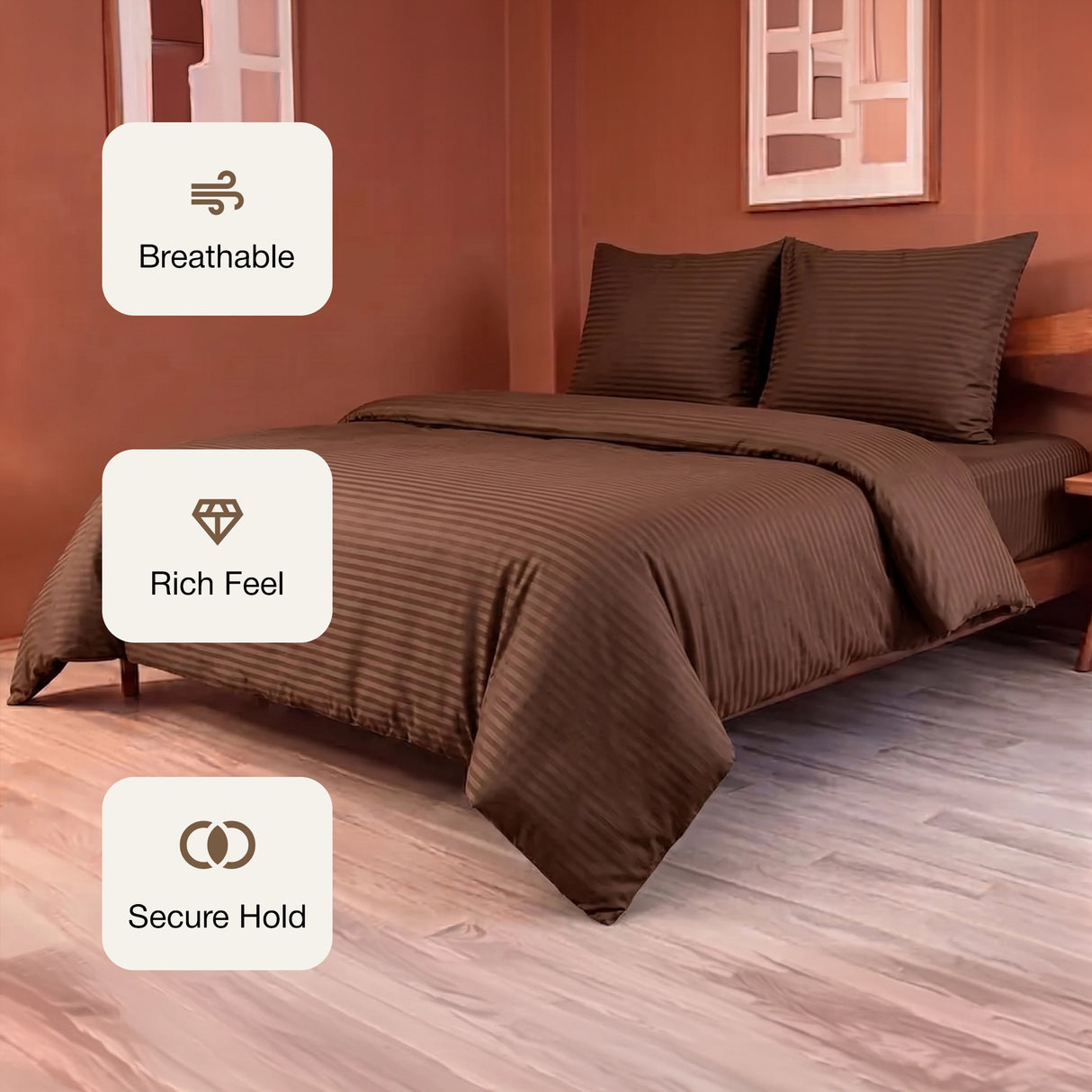 Breton Mellow - Satin Striped Duvet Cover (Brown)