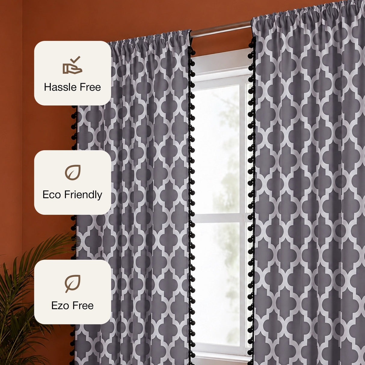 Imprimer Handpicked Soleil - Rod Pocket Printed Semi Blackout Curtain (Grey)