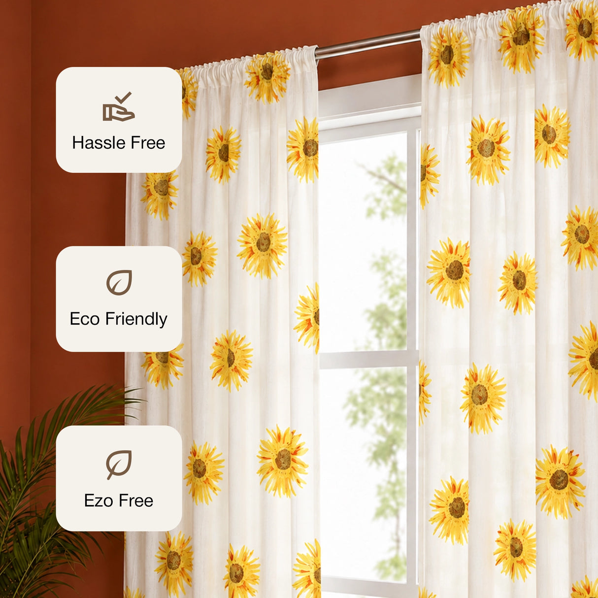 Yellow Sunflower Printed Rod Pocket Duck Curtain