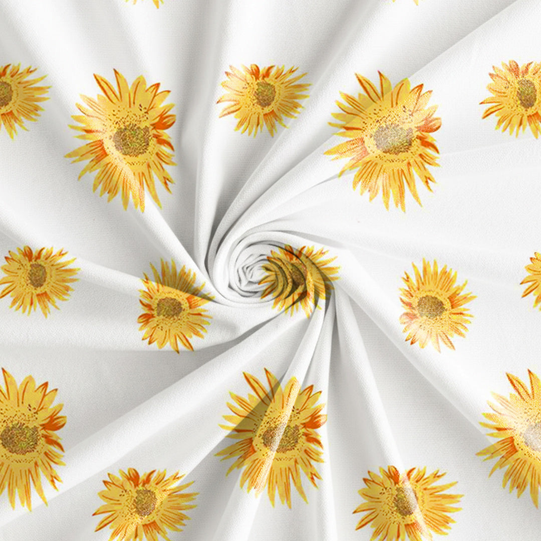 Yellow Sunflower Printed Rod Pocket Duck Curtain