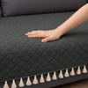 Quilted Velvet Sofa Cover with Tassels (Grey)
