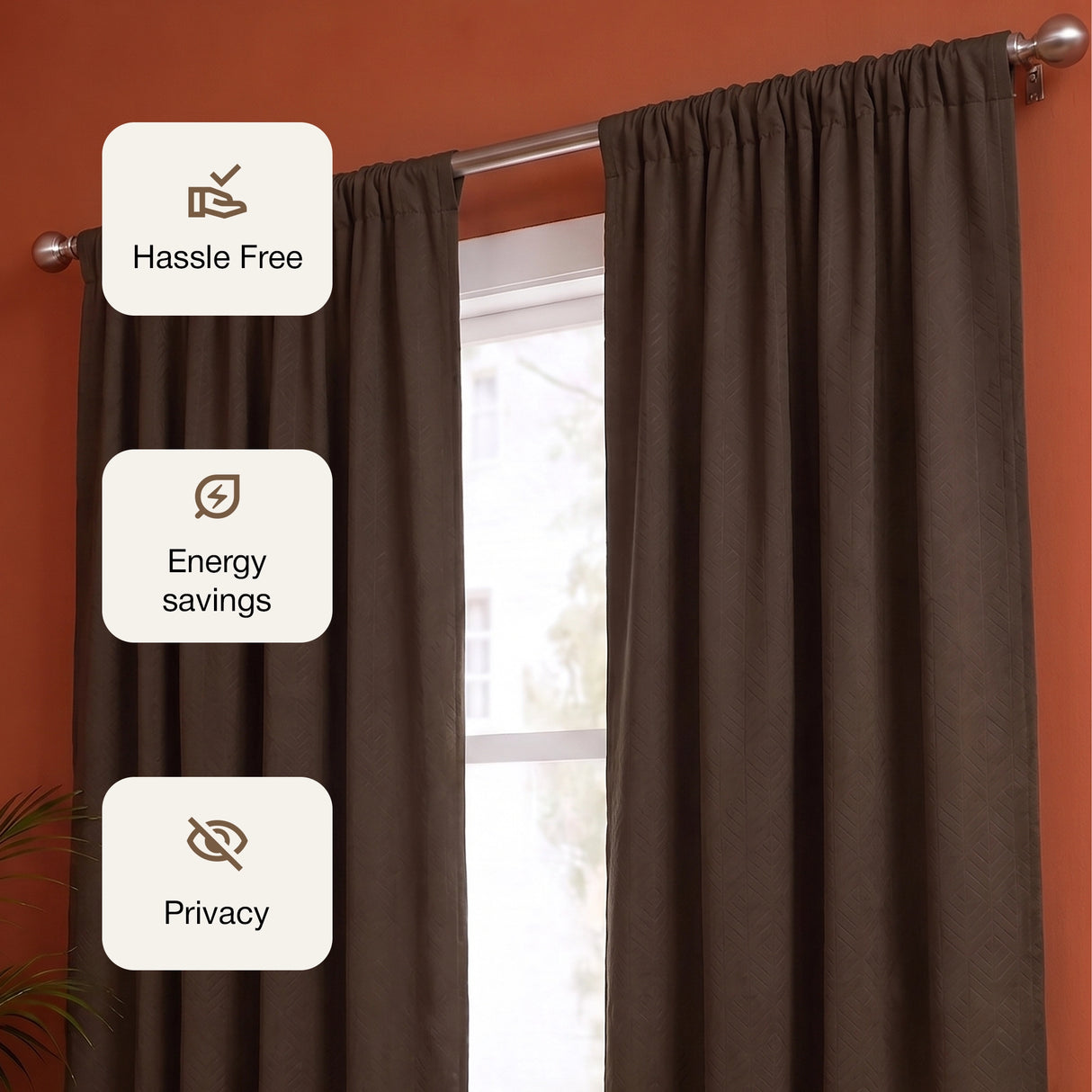 Fort Essential Embossed - Rod Pocket Black Backing Blackout Curtain (Brown)