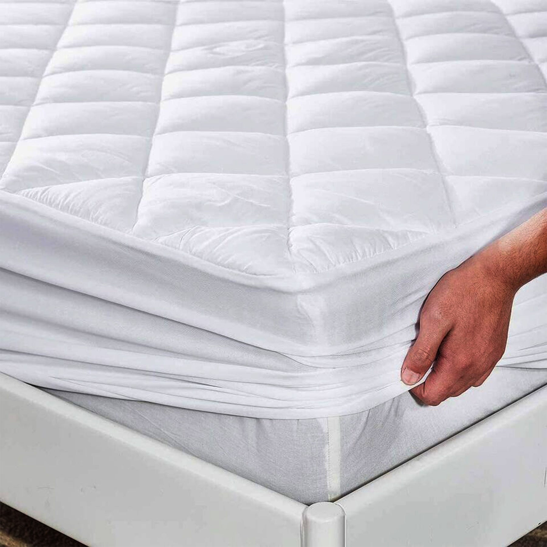 White Cotton Pure Shield Quilted Mattress Protector HomeMonde