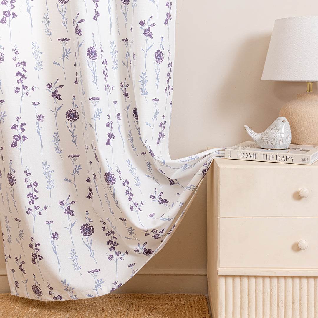 Blue & Purple Floral Flaux Eyelet Duck Curtain