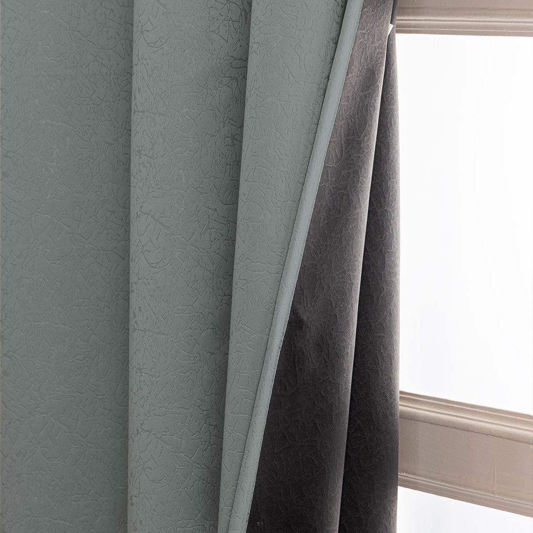 Fort Essential Abstract - Eyelet Black Backing Blackout Curtain (Grey)