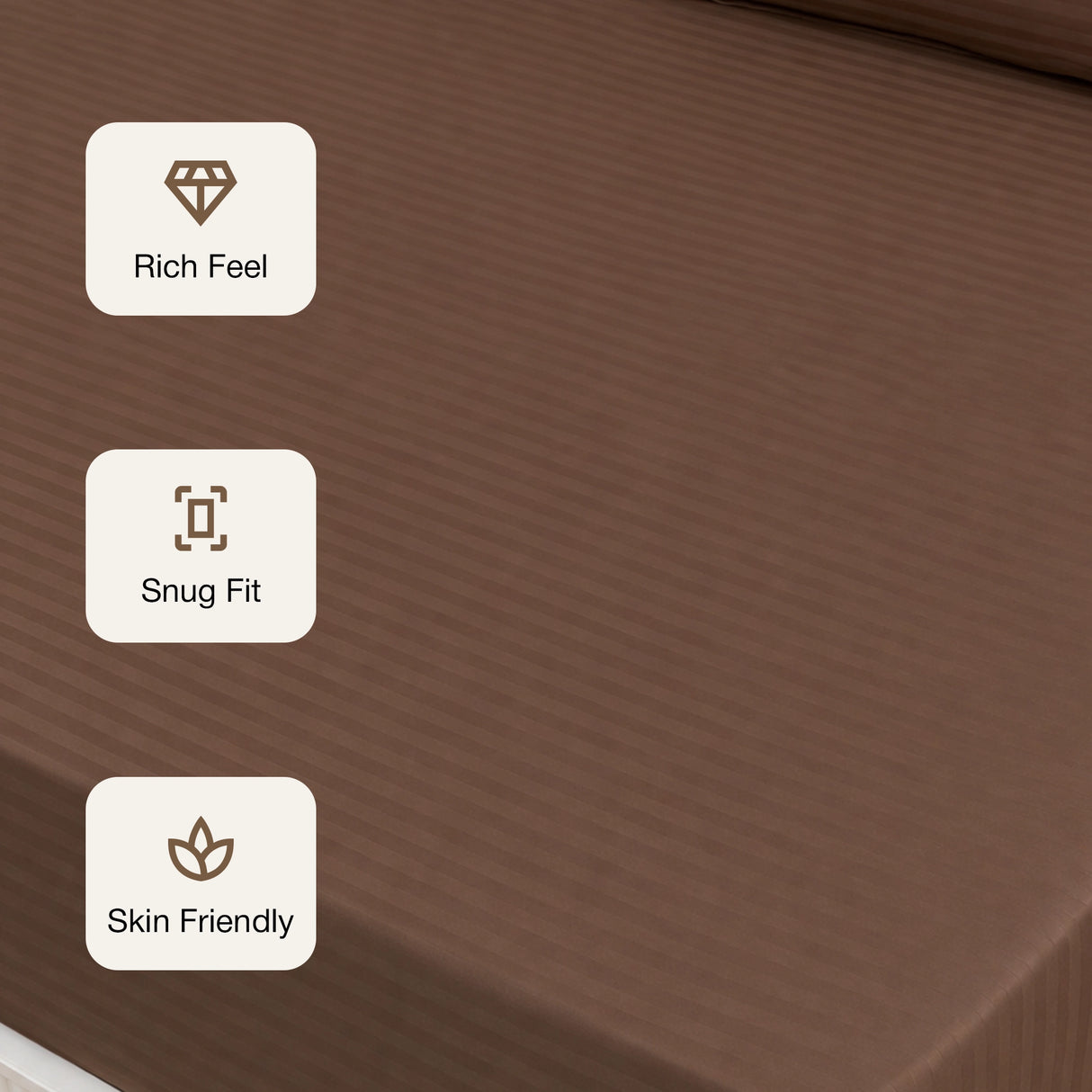 Breton Drift - Satin Stripes Fitted Bedsheet (Brown)