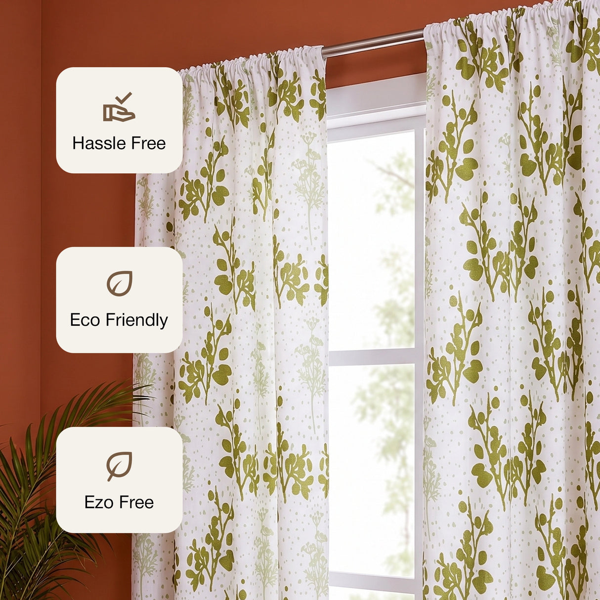 White Floral Botanic Hush Rod Pocket Printed duck Curtain