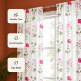 Pink Floral Printed Rod Pocket Duck Curtain
