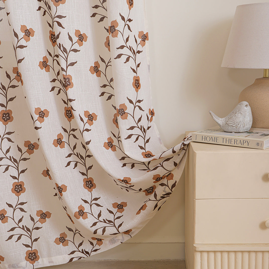 White Floral Velora Wines Eyelet Duck Curtain
