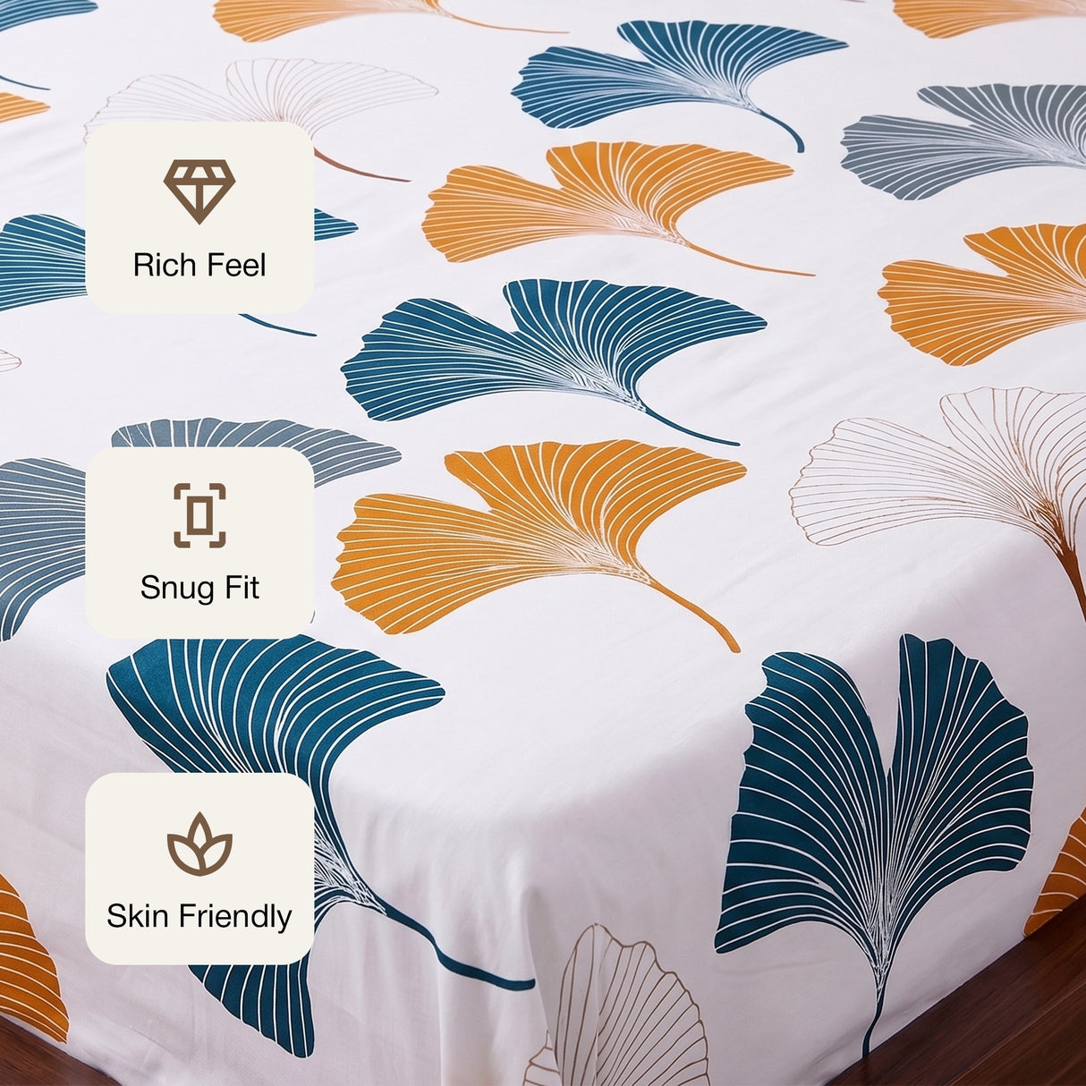 Imprimer Ginkyo - Floral Printed Fitted Bedsheet (Mustard & Grey)