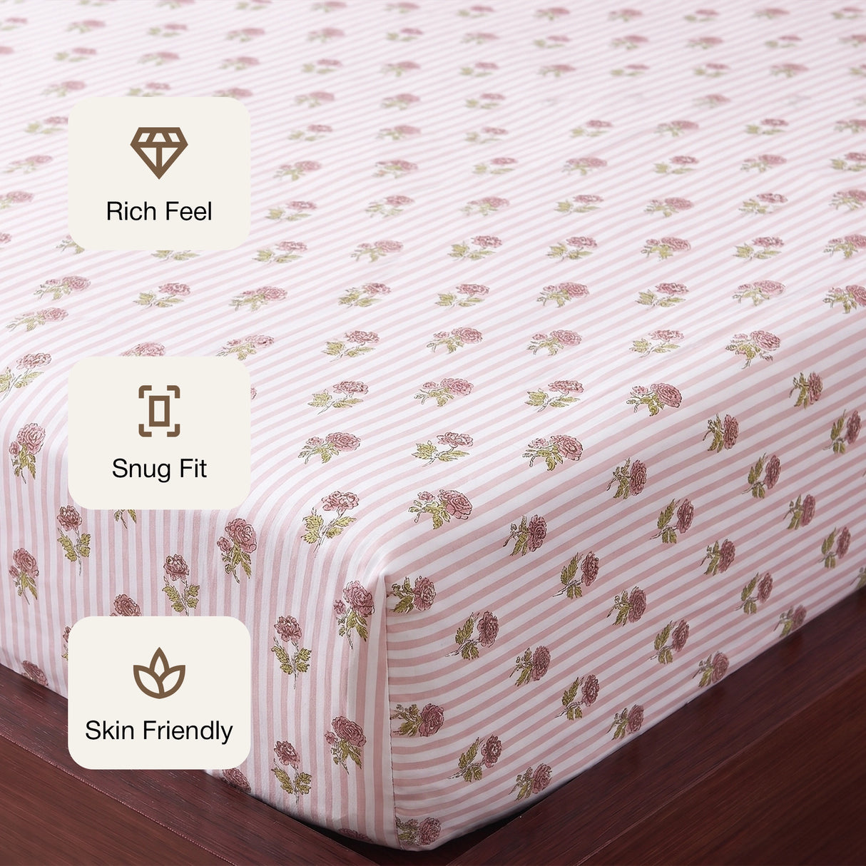 Soft Serenade - Floral Fitted Sheet (Peach)