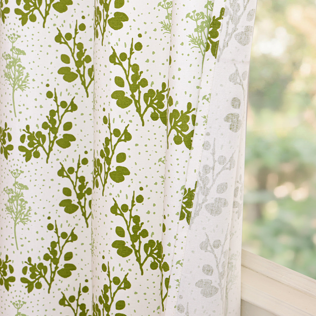White Floral Botanic Hush Eyelet Printed duck Curtain