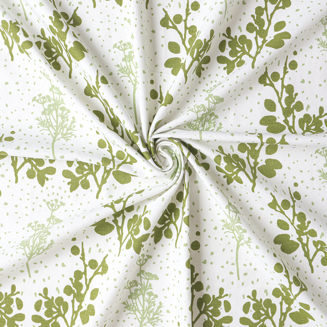 White Floral Botanic Hush Rod Pocket Printed duck Curtain