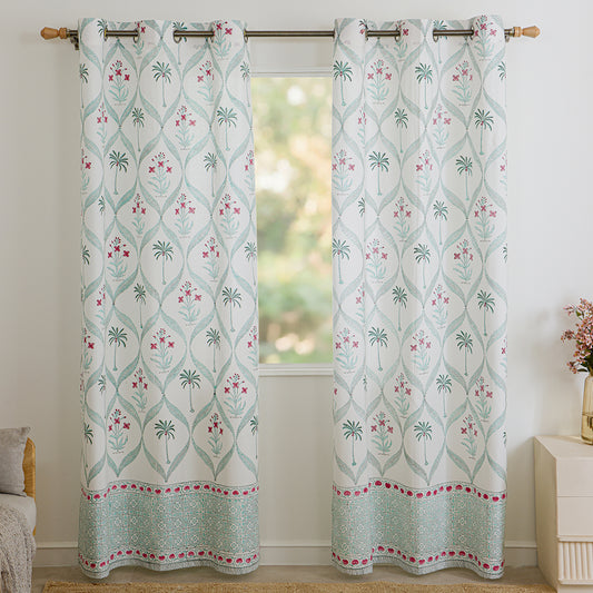 Island Trellis Eyelet Handblock Printed duck CurtainIsland Trellis Eyelet Handblock Printed duck Curtain
