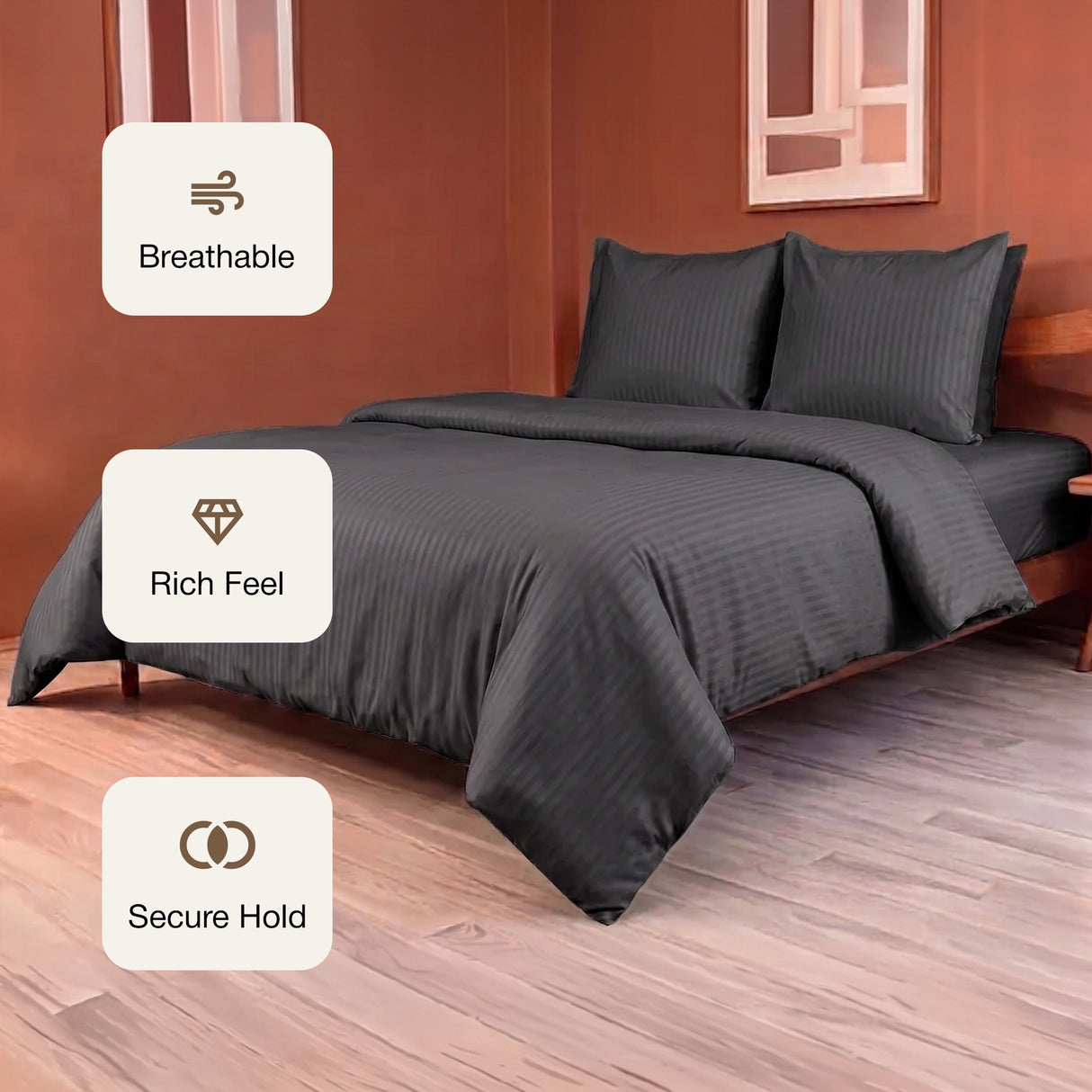 Breton Mellow - Satin Stripe Duvet Cover (Grey)