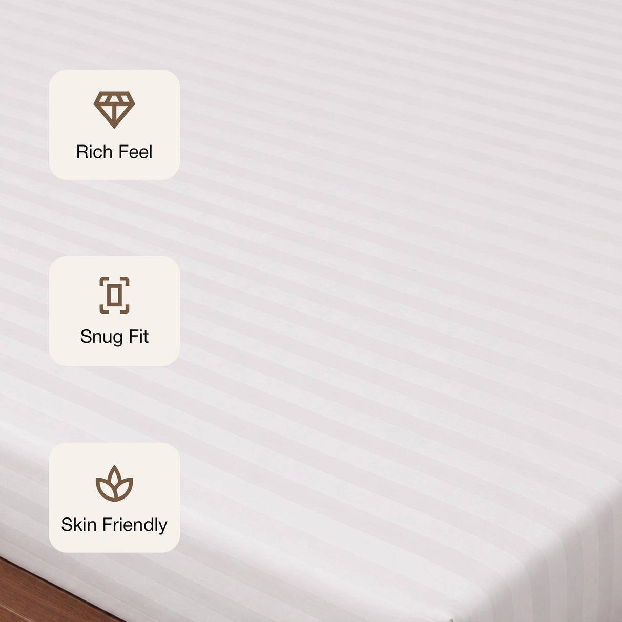 Breton Drift - Satin Stripes Fitted Bedsheet (White)