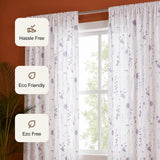 Blue & Purple Floral Flaux Rod Pocket Duck Curtain