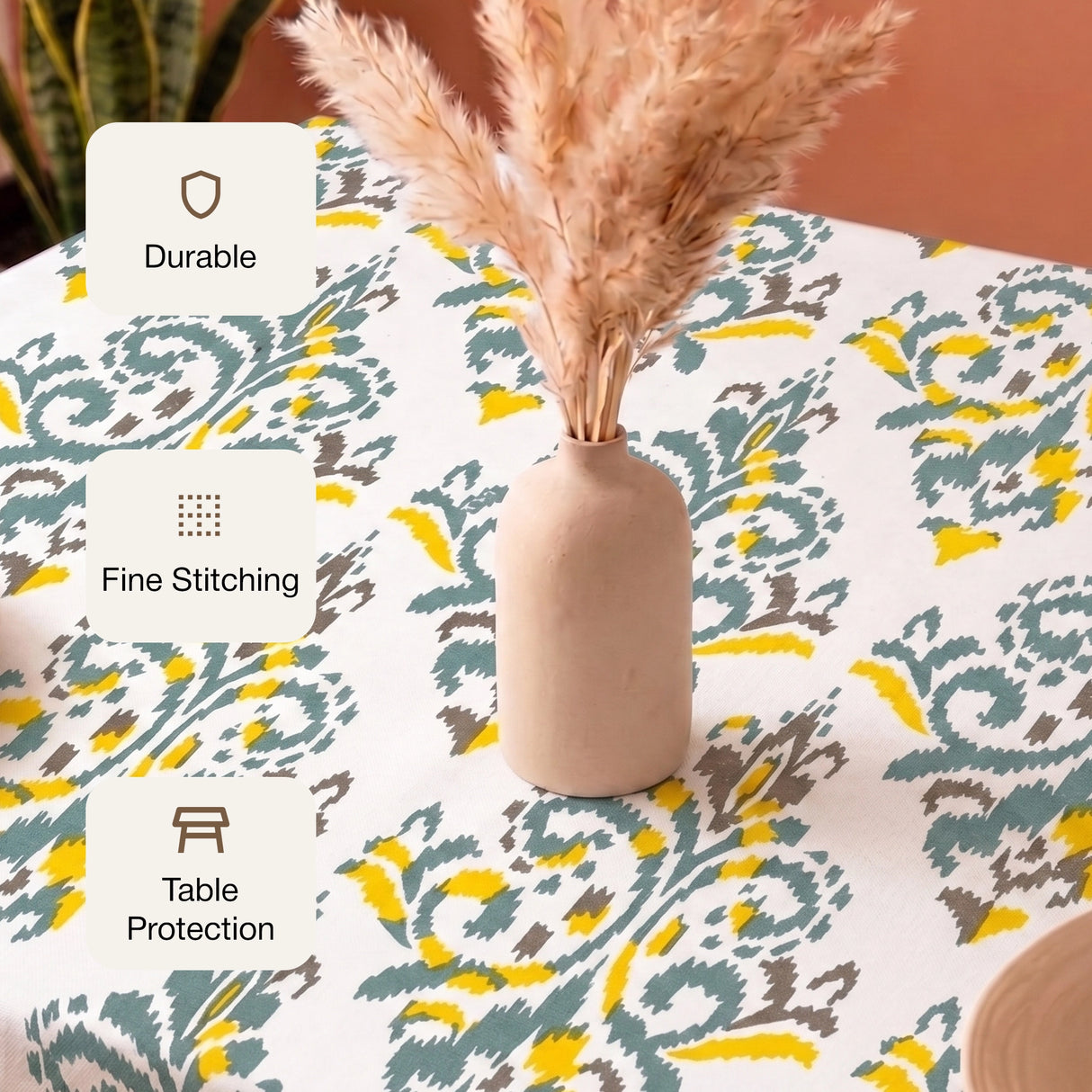 Imprimer Ikat - Printed Dining Table Cover (Yellow)
