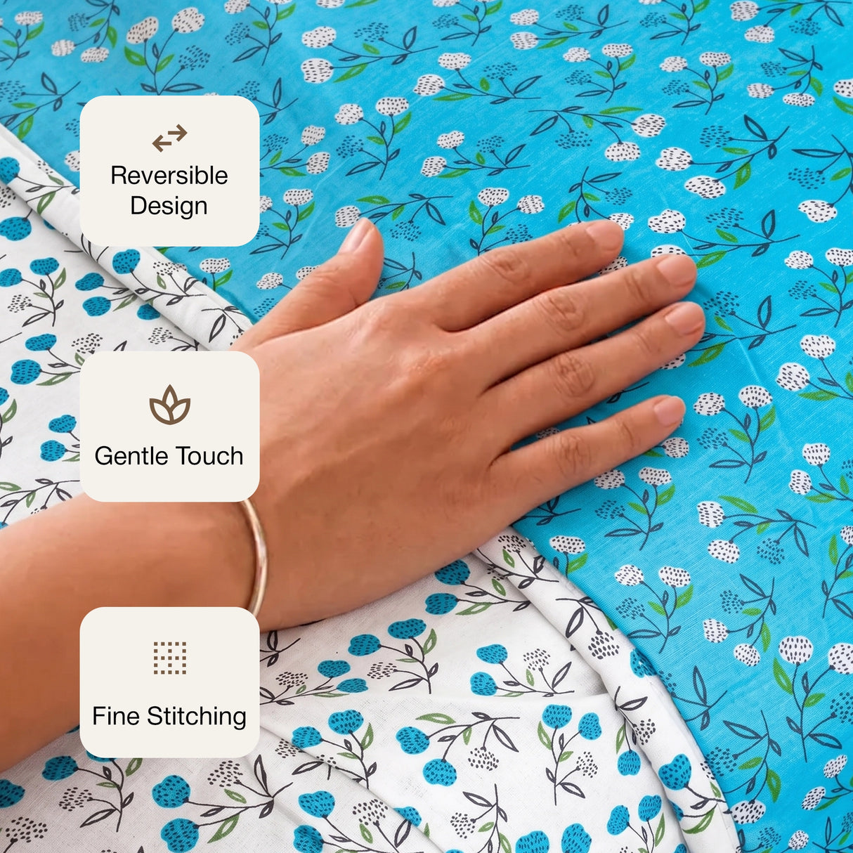 Imprimer Fresco - Floral Printed Dohar (Turquoise & White)