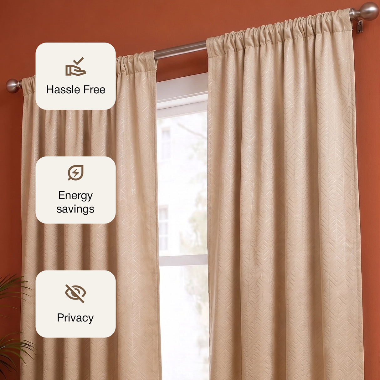 Fort Essential Embossed - Rod Pocket Black Backing Blackout Curtain (Beige)