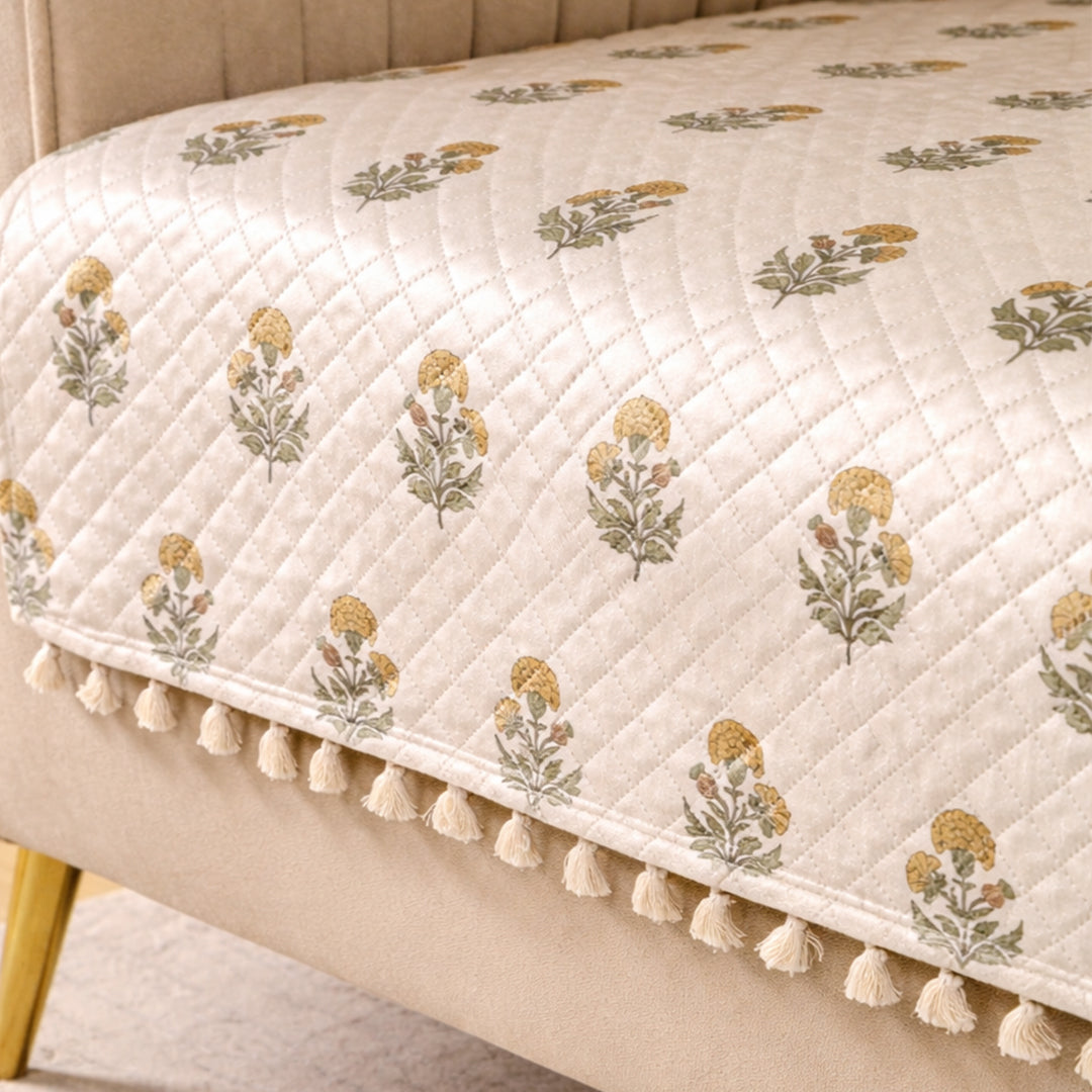 Meadow Bloom - Printed Sofa Cover (White)