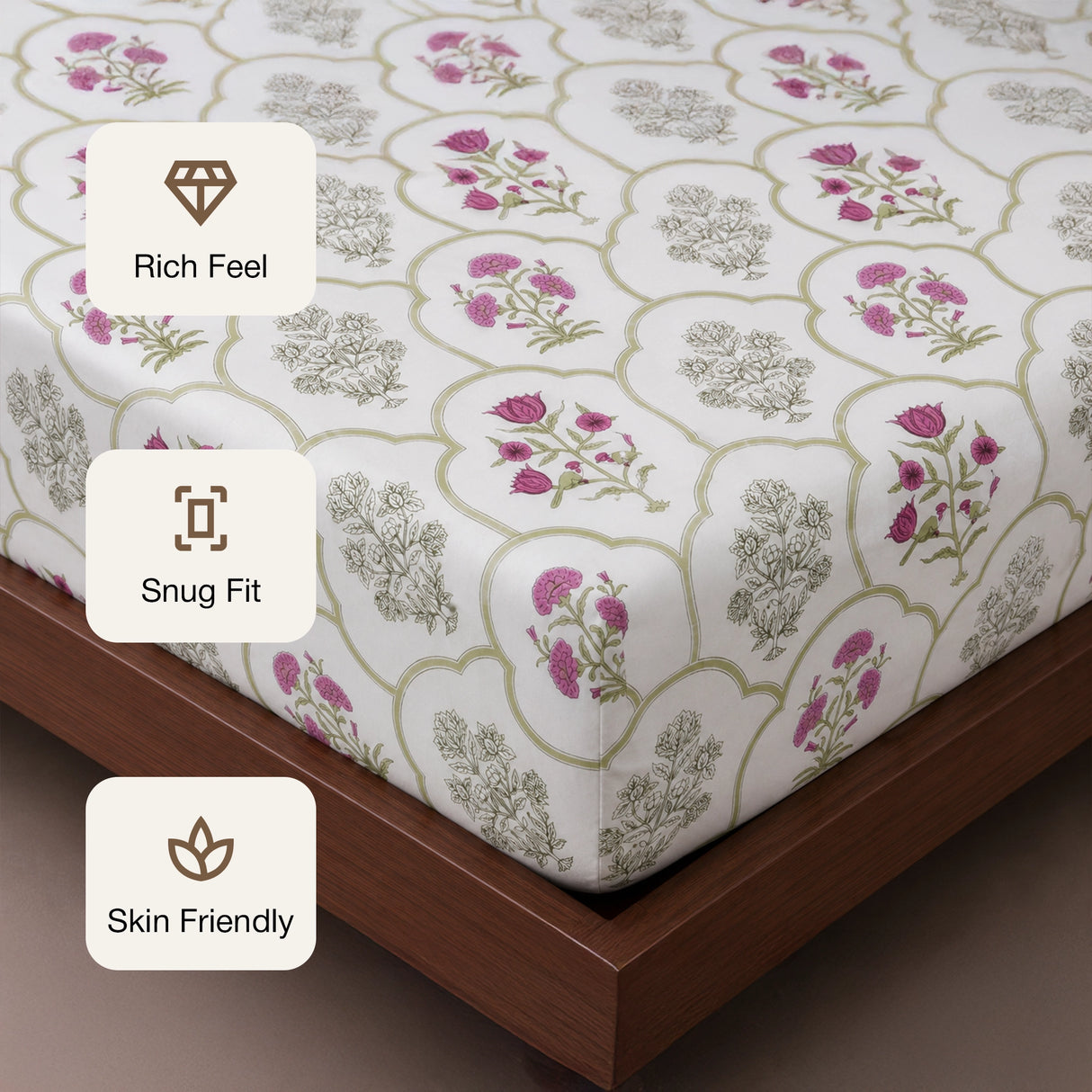 Spring Buds Pink - White Floral Fitted Sheet