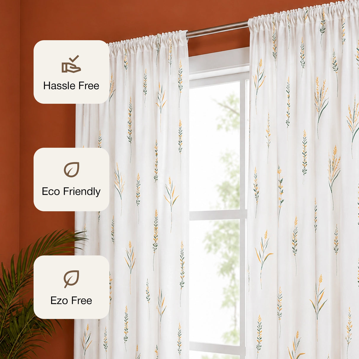 Leafscape Yellow & Green - Printed Rod Pocket Duck Curtain