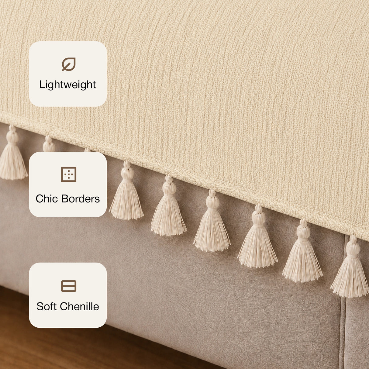 Chenille Solid Beige Sofa Cover