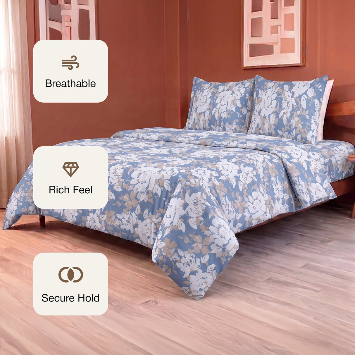 Blossom Haze - Floral Duvet Cover (Blue)
