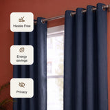 Fort Essential Embossed - Eyelet Black Backing Blackout Curtain (Navy Blue)