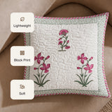 Ombre Orchid - Hand Block Print Quilted Cushion Cover (Pink)
