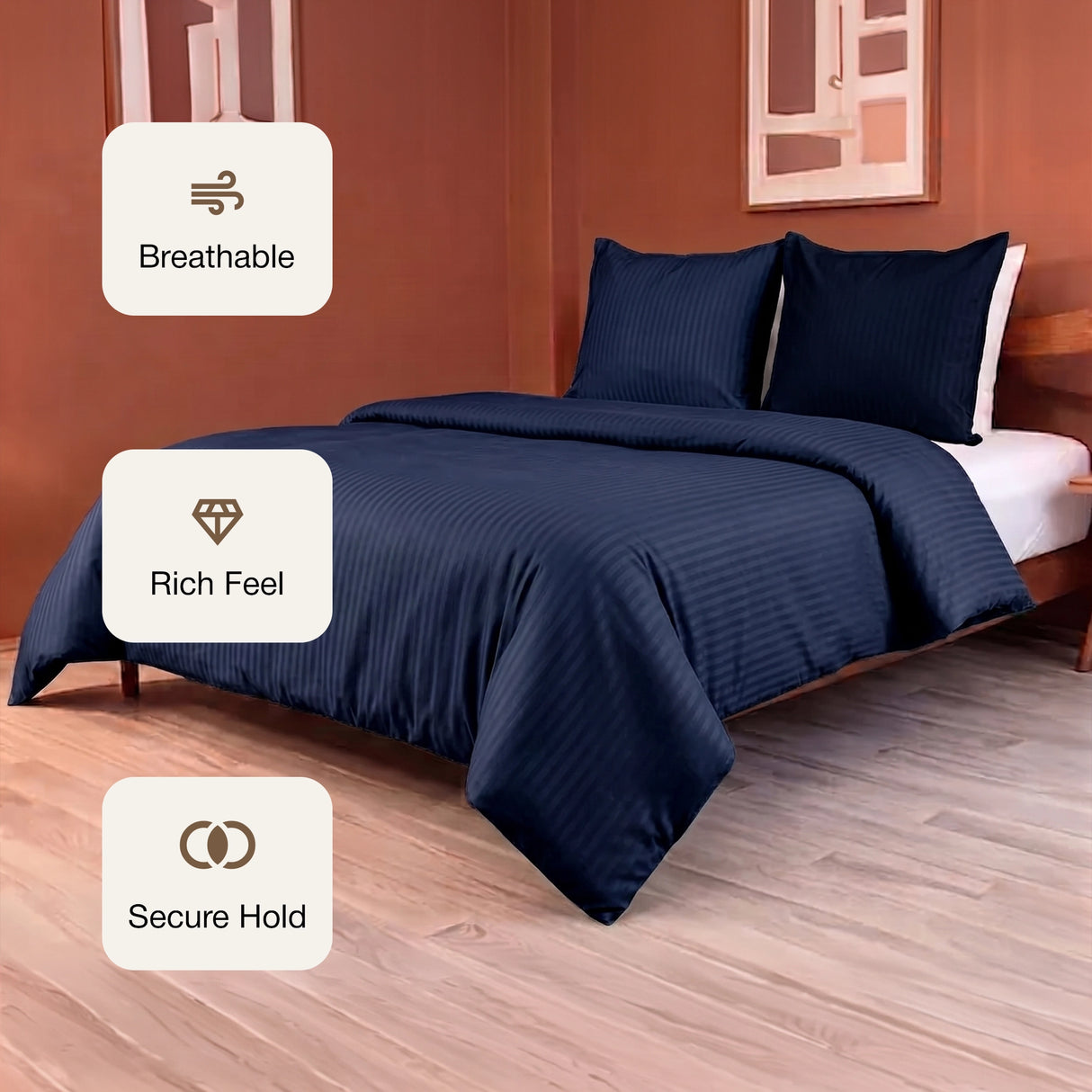 Breton Mellow - Satin Striped Duvet Cover (Navy Blue)
