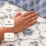 Imprimer Meadow - Floral Printed Dohar (Light Grey & Green)