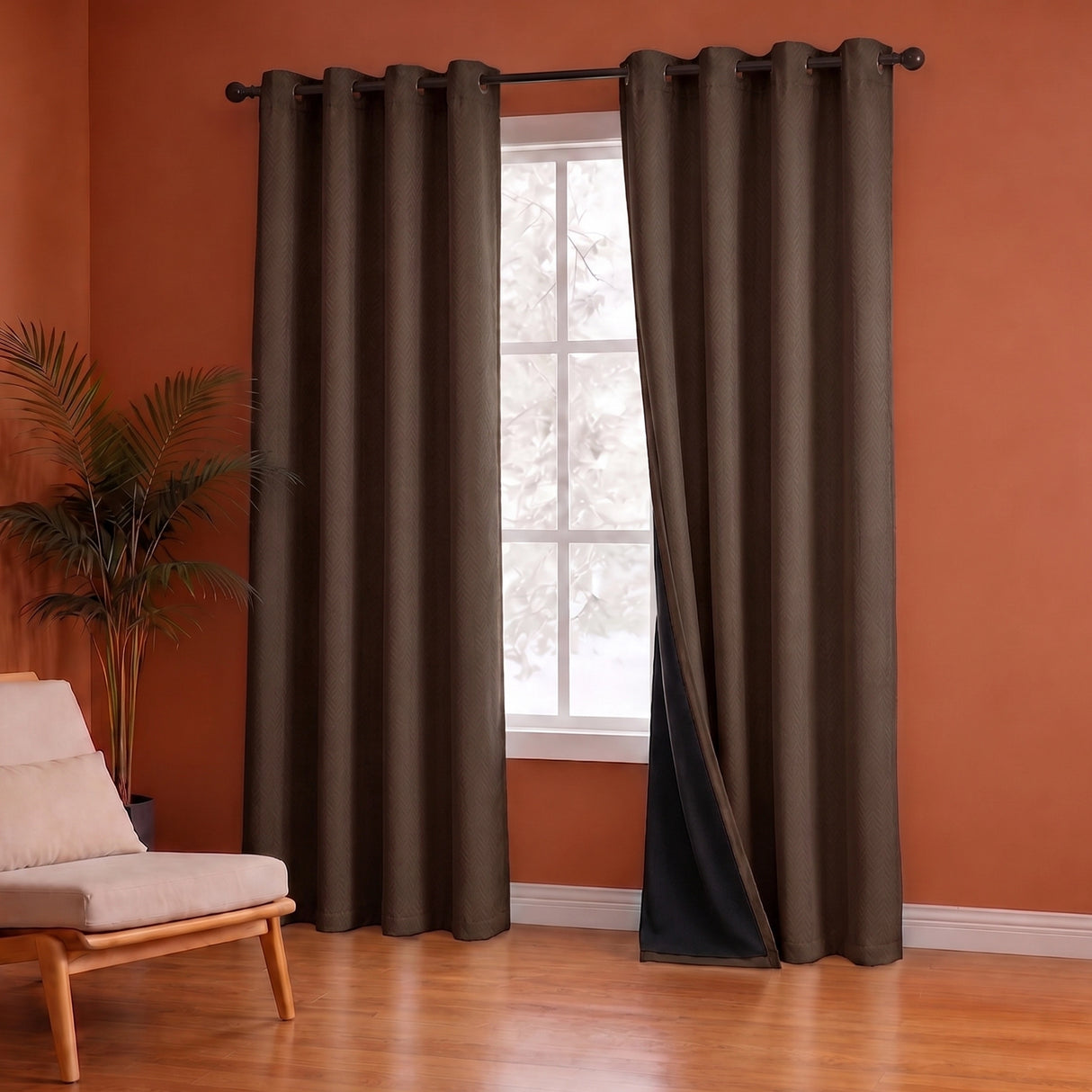 Fort Essential Embossed - Eyelet Black Backing Blackout Curtain (Brown)
