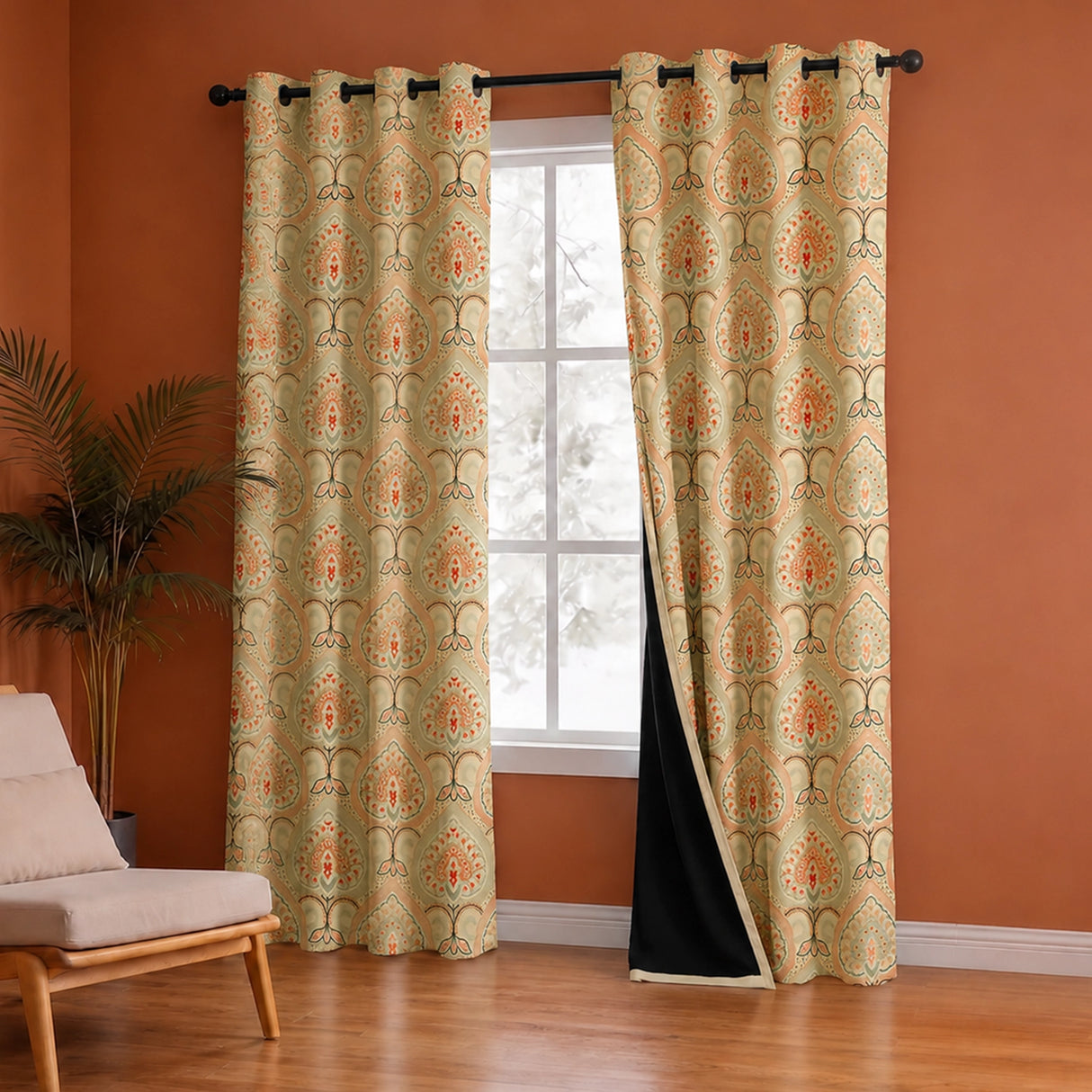 Imprimer Floral - Digital Printed Blackout Curtain (Green & Pink)