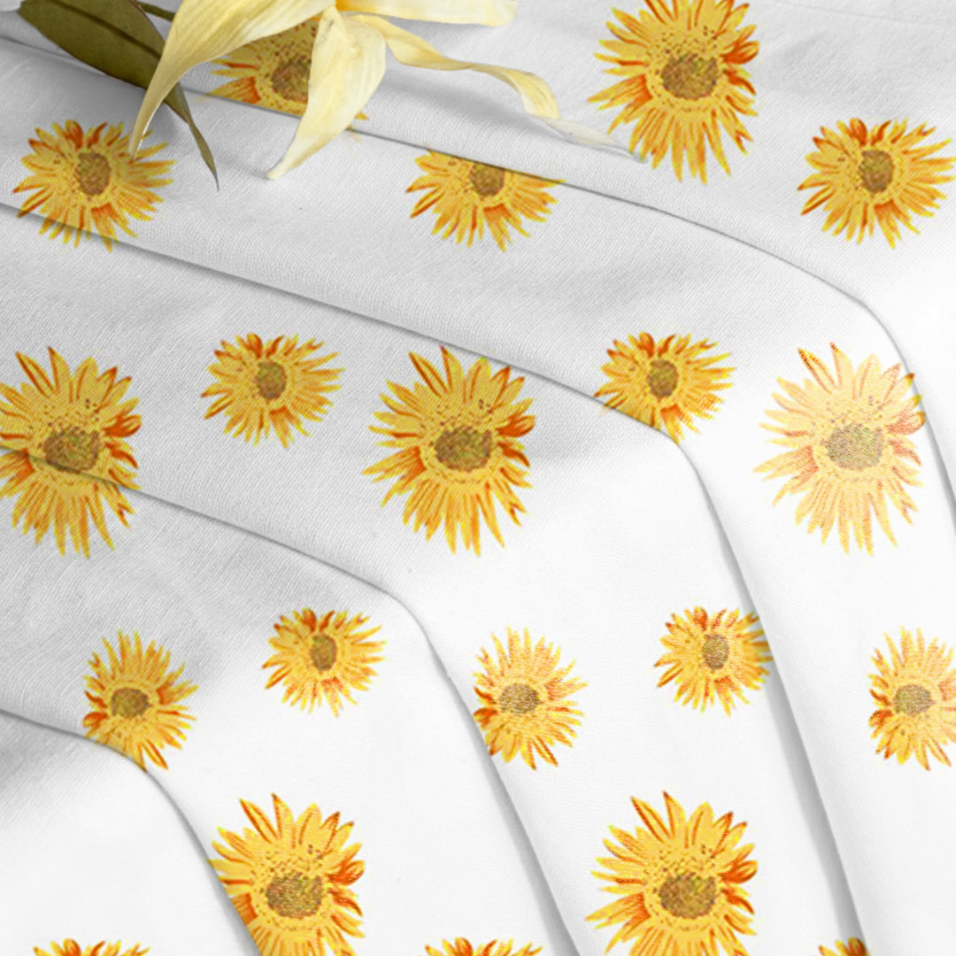 Yellow Sunflower Printed Rod Pocket Duck Curtain