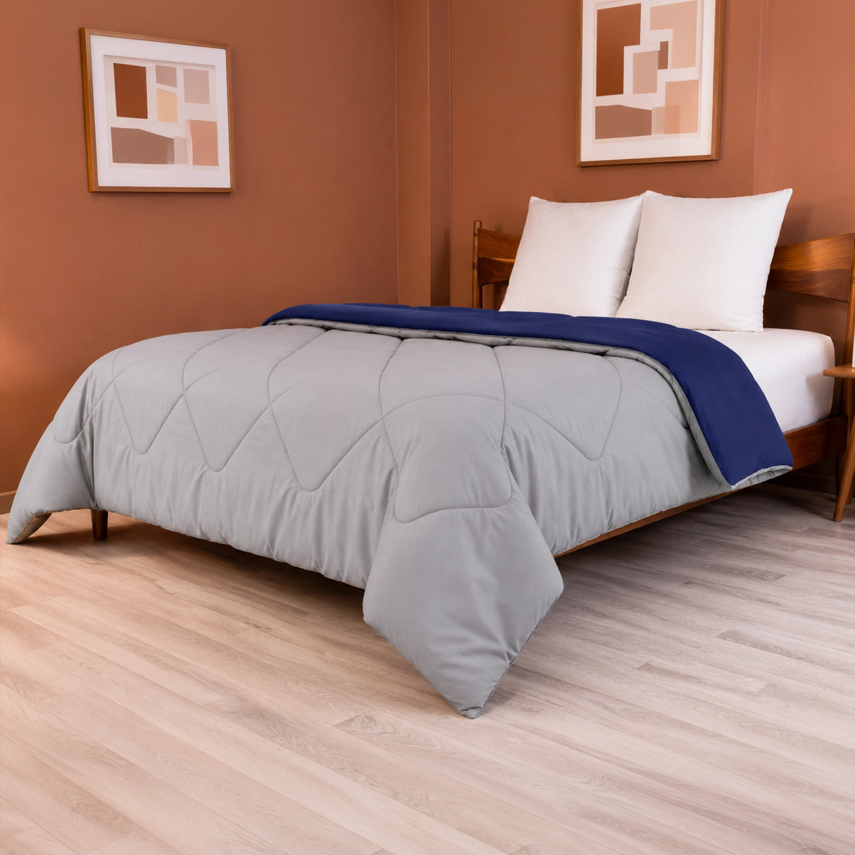 Fort - Box Stitch Duvet Comforter (Dark Blue & Light Grey)