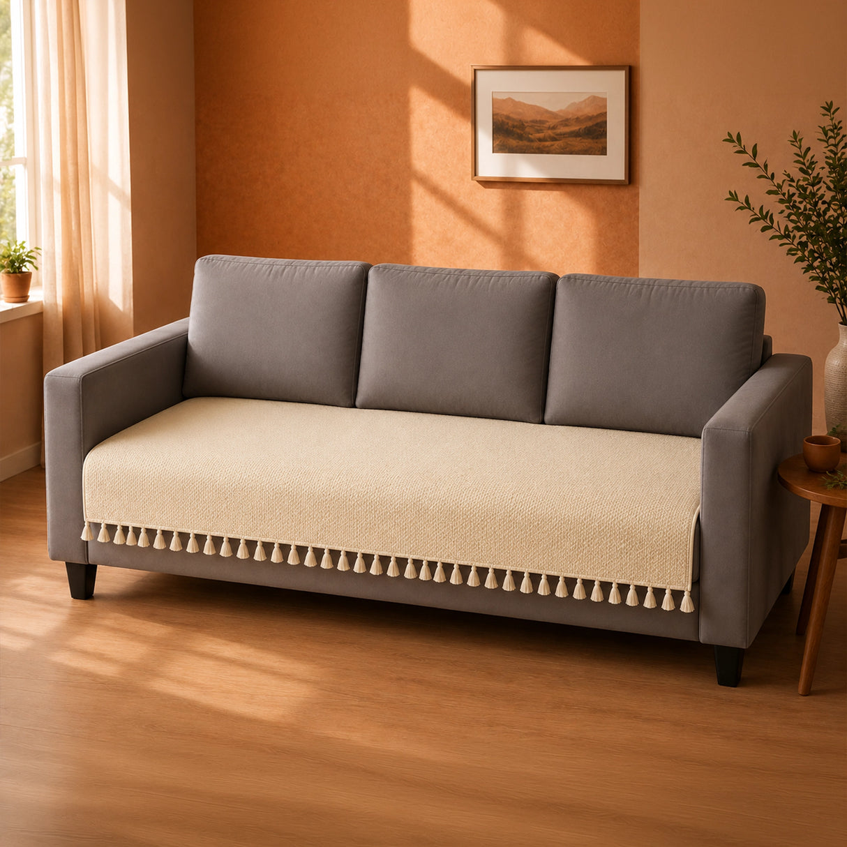 Chenille Solid Beige Sofa Cover