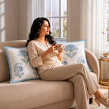 Ombre Tranquil - Hand Block Printed Quilted Cushion Cover (Baby Blue)