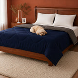 Fort - Box Stitch Duvet Comforter (Dark Blue & Light Grey)