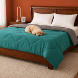 Fort - Box Stitch Duvet Comforter (Teal & Light Grey)
