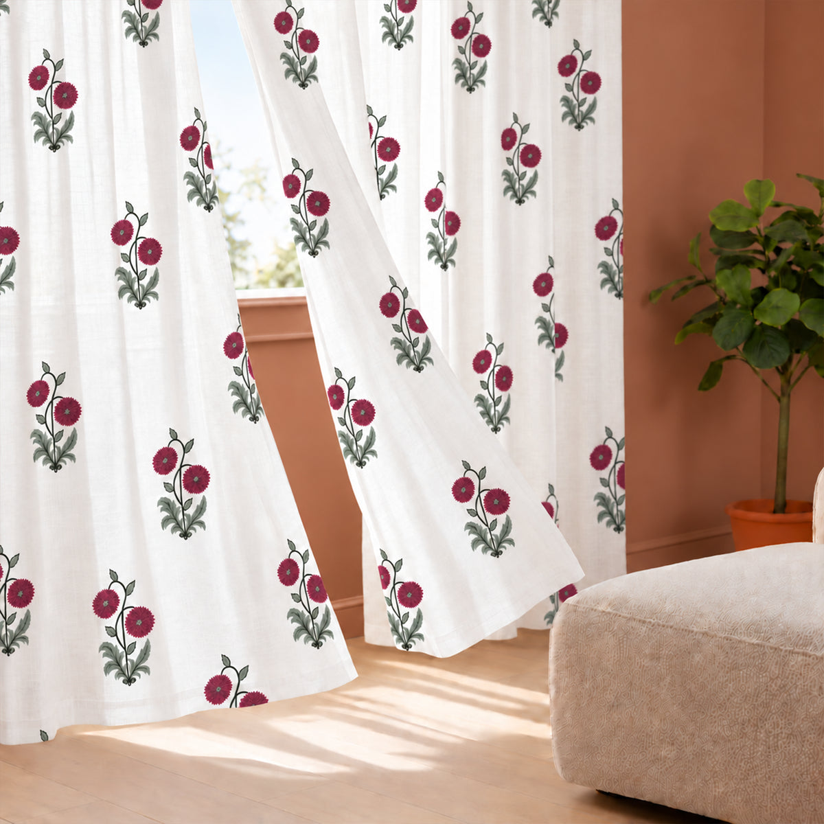 Fort Absolute - RodPocket Red Rose Sheer Curtain