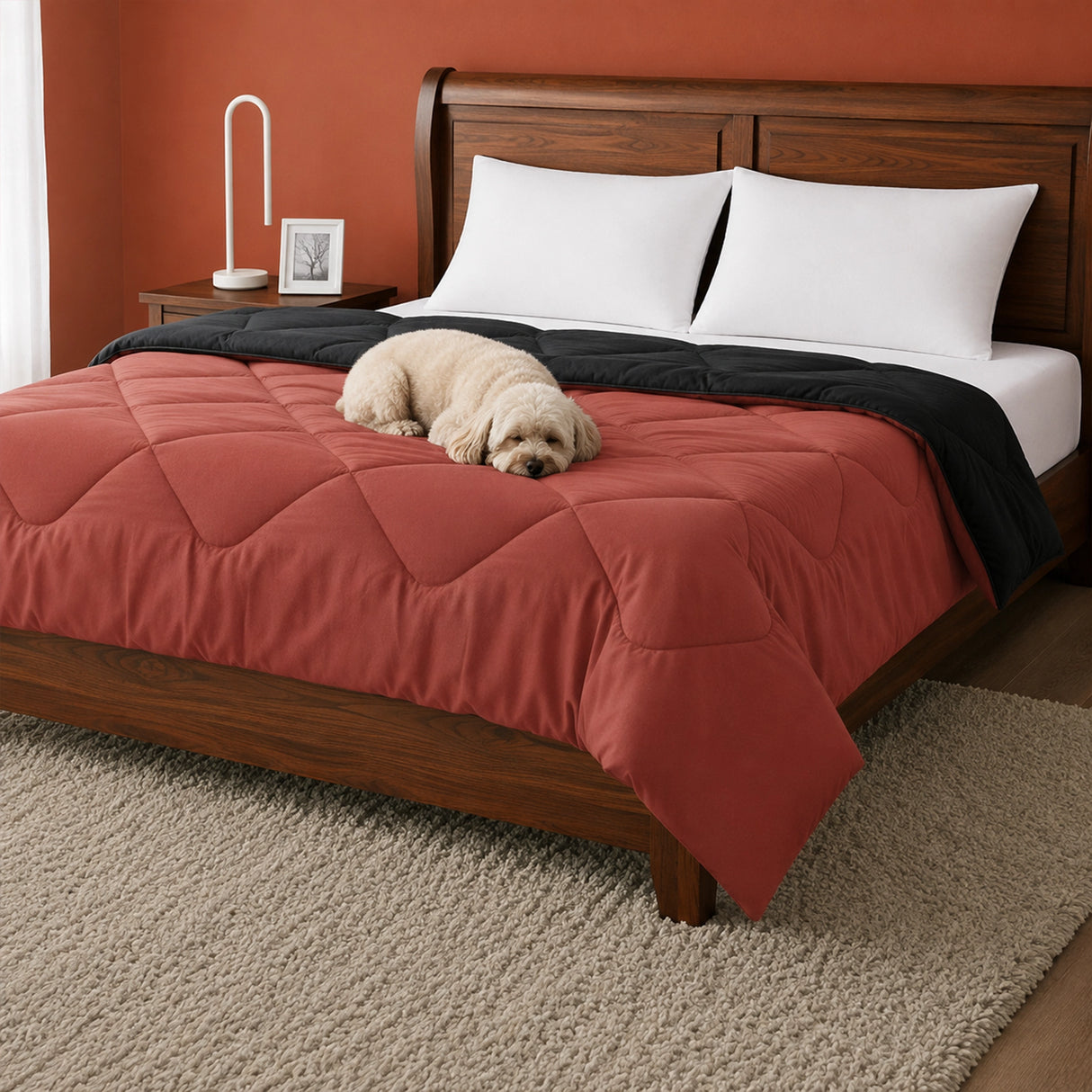 Fort - Box Stitch Duvet Comforter (Red & Black)