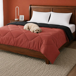 Fort - Box Stitch Duvet Comforter (Red & Black)