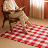 Breton Shadowplay - Plaid Rug (Red & White)